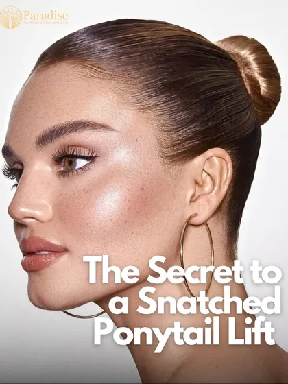 The "ponytail lift" is a highly sought-after look that creates a snatched and lifted appearance. I achieve this non-surgically using strategically placed dermal fillers to lift and contour the mid-face and temples.