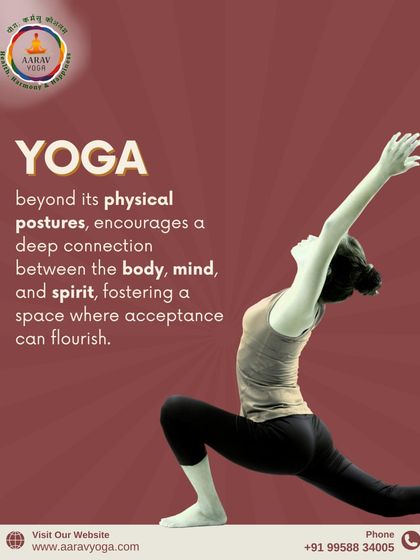This visual explains that yoga goes beyond physical postures to foster a deep connection between body, mind, and spirit, creating a space where acceptance can flourish.