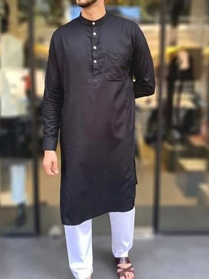 The same style of long kurta in a classic black. This is a versatile piece that can be worn for many different occasions.