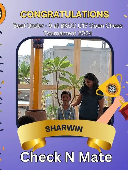 Celebrating Sharwin, who was recognized as the Best Under-9 player at the BKCC U17 Open Chess Tournament 2024.