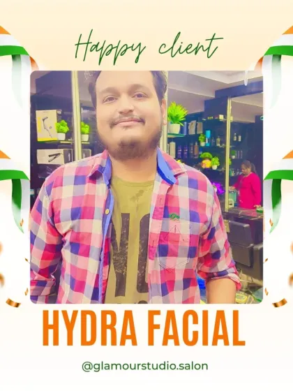 A happy client with a great smile and even better skin after his Hydra Facial.