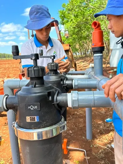 A close-up of our team in Vietnam making final adjustments to a dual semi-automatic disc filter setup. Precision and proper installation are key to ensuring optimal performance.