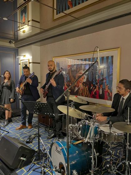Our jazz quartet ready to play at a PVR Cinemas event. We can provide different band configurations, like this classic four-piece, for any occasion.