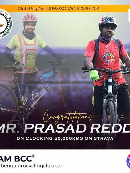We congratulate Prasad Reddy on clocking an amazing 50,000 kms on Strava. Your commitment to cycling is truly commendable.