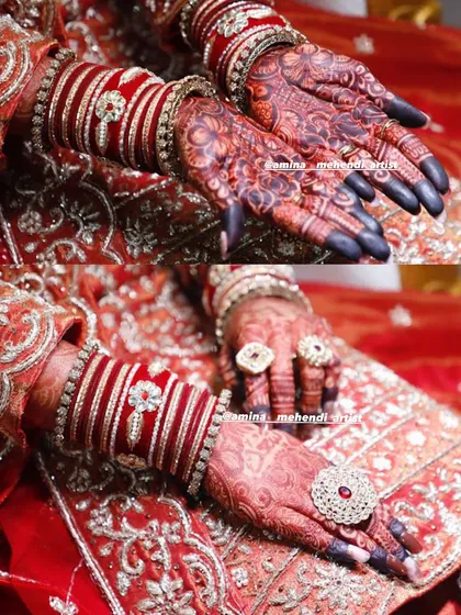 Stain goals! This is the kind of deep, rich red stain my organic henna produces, shown here with the bride's beautiful red bangles.