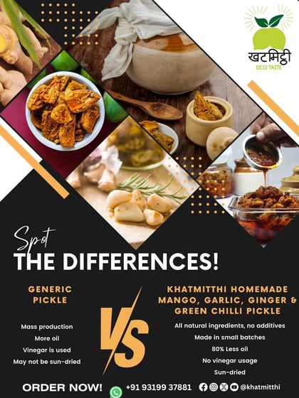 Here’s a comparison. Unlike generic pickles that use more oil and vinegar, my pickles are made in small batches with 80% less oil, are sun-dried, and use all-natural ingredients.