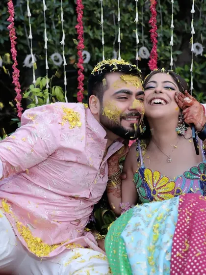 This is what a Haldi ceremony is all about: pure, unadulterated joy. I love capturing these candid moments of laughter and playful chaos, where the colors are as bright as the smiles. It’s about the real fun, not just posed pictures.