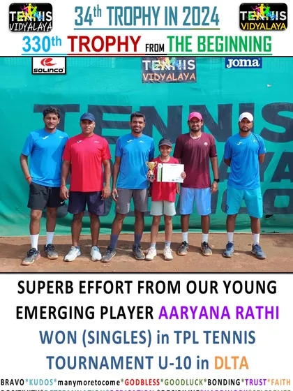 A superb effort from our young emerging player Aaryana Rathi, winning the singles in the TPL Tennis Tournament U-10.