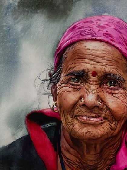 This final image of the portrait showcases the completed work. The combination of a soft, diffused background and a sharply detailed face creates a compelling sense of depth.