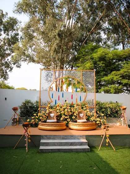 Joyful moments from Haldi ceremonies hosted at my venues. Whether in the grand lawn of The Farmhouse Collective or the cozy setting of The Backyard, there's plenty of space for this fun-filled tradition.