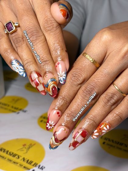 This royal-themed set is perfect for a grand celebration. I used deep crimson, gold accents, and hand-painted florals with checkerboard patterns to create a look that feels rich in heritage and luxury.