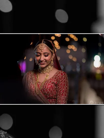 The soft glow of the wedding lights on the intricate gold work of the choker and haar. It is these moments that turn jewellery into cherished memories.