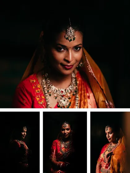 A duplicate of ID 329, this collage shows a bride's portraits in dramatic low-light.