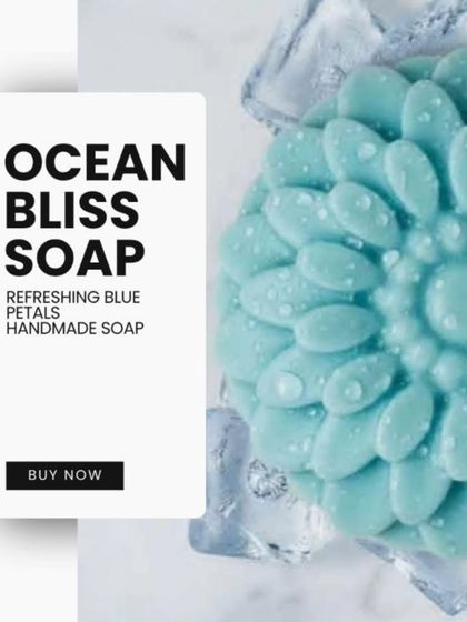 My Refreshing Blue Petals handmade soap, also known as Ocean Bliss. It's designed to give you a burst of freshness, perfect for your morning routine. Ready to say goodbye to harsh chemicals?