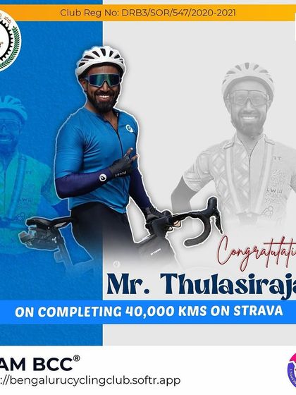 We congratulate Thulasirajan on completing 40,000 kms on Strava. Your passion for cycling shines through.