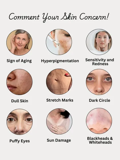 What is your main skin concern? Whether it's signs of aging, hyperpigmentation, dullness, or dark circles, we have natural solutions to help.