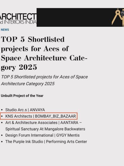 We are privileged to be shortlisted in the Top 5 for the Aces of Space Architecture Category 2025 for our unbuilt project, Bombay Biz Bazaar.