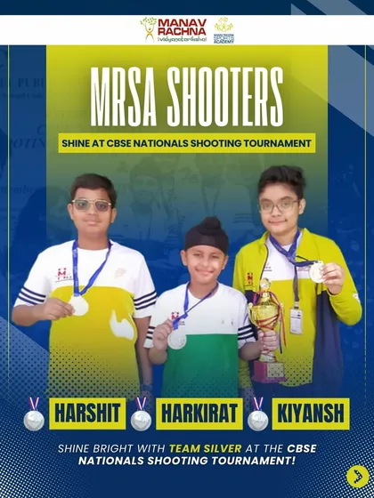 Our young sharpshooters, Harshit, Harkirat, and Kiyansh, shine bright with a Team Silver at the CBSE Nationals Shooting Tournament. Their focus and teamwork are an inspiration to all our junior athletes.
