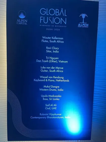 The artist lineup for the Global Fusion concert in Dubai, a testament to the diversity and talent on stage.