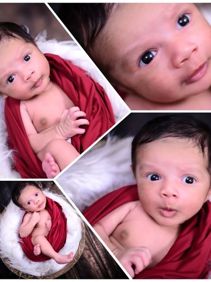 A collage of a newborn session, showing the baby in different poses and wraps. This gives an idea of the variety I can capture in a single shoot.
