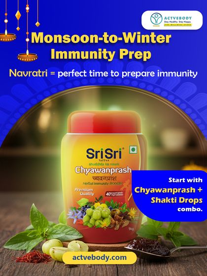 Navratri is the perfect time for monsoon-to-winter immunity prep. This image showcases the powerful combo of Chyawanprash and Shakti Drops, my recommended Ayurvedic duo for strength, vitality, and festive energy.