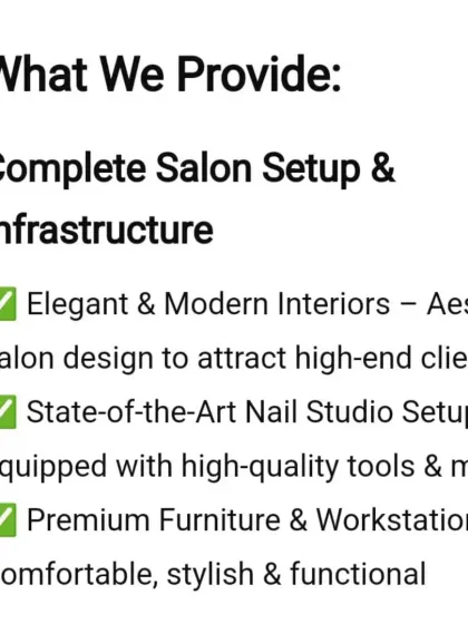 Your franchise package includes a complete salon setup. We handle everything from the elegant and modern interior design to sourcing all state-of-the-art equipment and premium furniture.