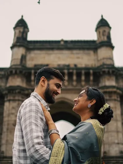 A romantic pre-wedding shoot against the iconic Gateway of India. We know the best spots in Mumbai to create stunning backdrops for your love story, blending urban landscapes with your personal narrative.