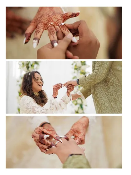 A detailed look at the ring ceremony. We focus on the hands, the laughter, and the exchange itself, ensuring this symbolic moment is documented from multiple emotional angles.