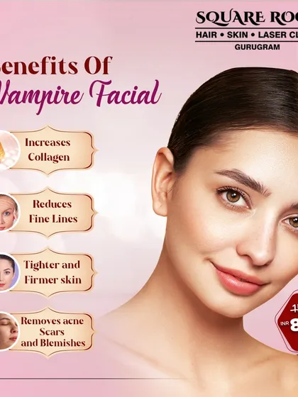 The Vampire Facial is a powerful skin rejuvenation treatment. This graphic clearly shows its benefits, including increased collagen, reduced fine lines, firmer skin, and improvement in acne scars and blemishes.