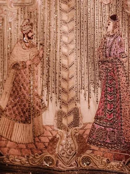 A groom's sherwani with the couple's love story embroidered on it. I work with my clients to incorporate these incredibly personal and unique details into their wedding.
