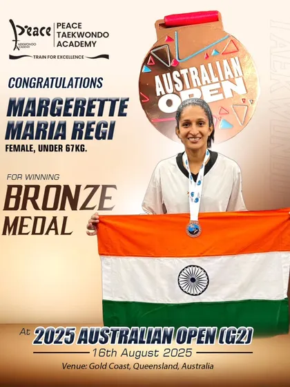 Margarette Maria Regi adds another international medal to her name with a Bronze at the 2025 Australian Open, showcasing her consistent excellence in the female under-67kg category.