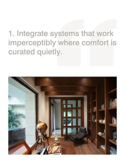 True luxury is when a space understands you. We integrate systems that work imperceptibly, like the smart lighting in this study, to curate comfort quietly and create an environment that responds to your needs.