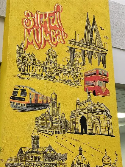 This "Aamchi Mumbai" mural for the ONGC office is a celebration of the city's spirit. It combines iconic landmarks in a unique doodle style to create a piece that feels both local and personal.