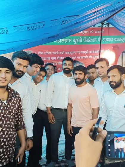 Posing with Bajrang Punia and other supporters. We offered our full legal and moral support to their cause.