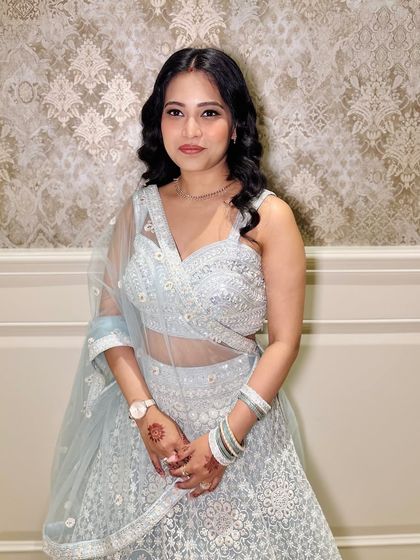 A close-up of the makeup, showing the soft, natural tones.