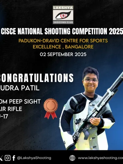 I celebrate every victory, big and small. This graphic congratulates my student Rudra Patil on his Bronze medal at the CISCE National Shooting Competition. It's a testament to his hard work and the effectiveness of our training programs.
