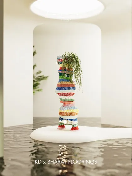 A conceptual piece from my collaboration with Bharat Floorings, featuring a totem-like sculpture made of stacked, colorful tiles. This explores how traditional materials can be used in completely new and imaginative ways.