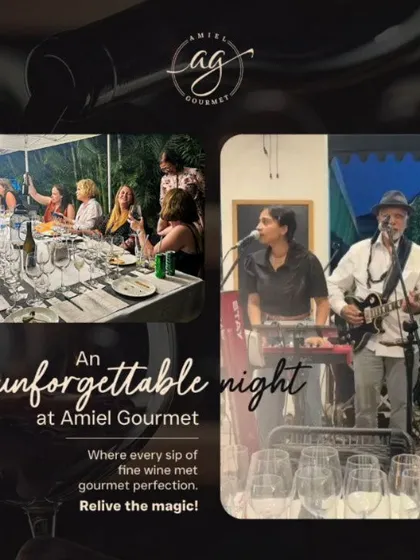 An unforgettable night at Amiel Gourmet. This collage captures the magic of our wine tasting event, where every sip of fine wine met gourmet perfection, accompanied by live music.