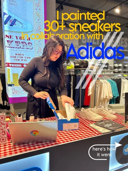 This was a marathon session with Adidas where I painted over 30 sneakers in under 24 hours. It was a challenge, but seeing the final display and happy customers made it all worth it.