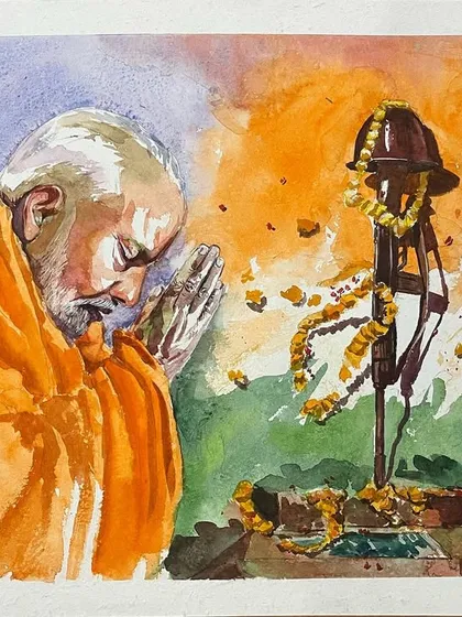 Another look at my Lalit Kala competition work. This painting was a heartfelt tribute, and I used the colours of the Indian flag in the background to add another layer of meaning.