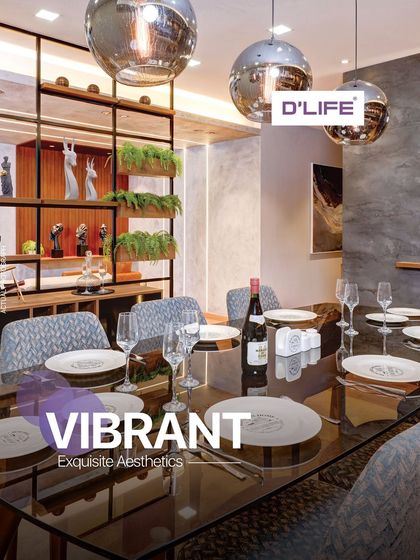 This vibrant dining space, with its unique lighting and patterned chairs, exemplifies the exquisite aesthetics and sophisticated comfort I bring to my designs.