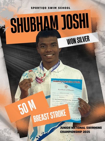 Congratulations to Shubham Joshi for his silver medal win in the 50m Breaststroke at the Junior National Swimming Championship.
