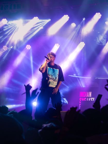 The stage lights hit different when the crowd is this live. This is a shot from my performance at the Indian Sneaker Festival, an absolute vibe.