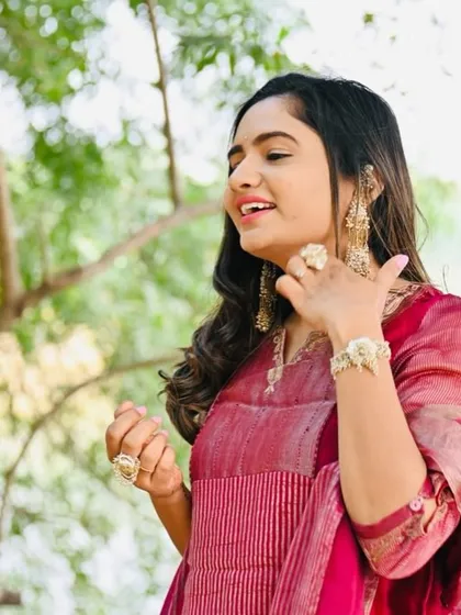 Our clients are our real superstars. Another shot of our happy client wearing the full golden set, including the statement earrings, ring, and bracelet.