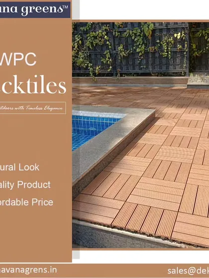 My WPC deck tiles are a great choice for poolside areas. As you can see here, their natural look and texture provide a safe, slip-resistant surface that is also completely waterproof and affordable.