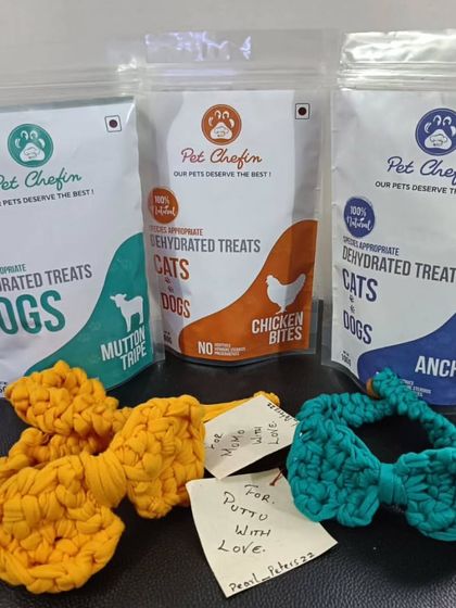 Each of our limited edition bow ties is unique and comes with a story. Order your treats now to give your pet the gift of both style and flavor.