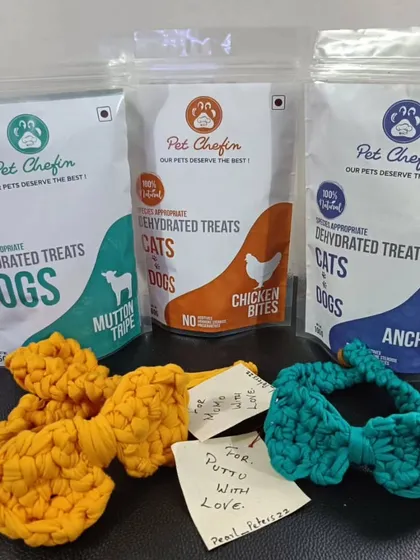 Each of our limited edition bow ties is unique and comes with a story. Order your treats now to give your pet the gift of both style and flavor.