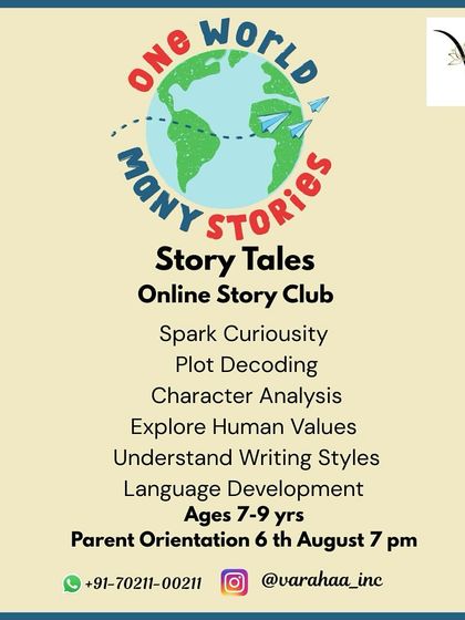 Our 'One World, Many Stories' online story club is designed to spark curiosity in children aged 7-9. We explore human values, writing styles, and character analysis to support language development and a deeper appreciation for stories.