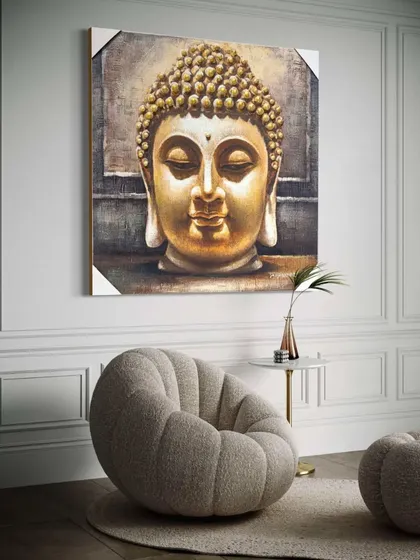 Add a sense of peace and tranquility to your space with this 3D embossed canvas painting of Buddha. The raised, textured details on the 32x32 inch artwork make it a visually striking and serene masterpiece.