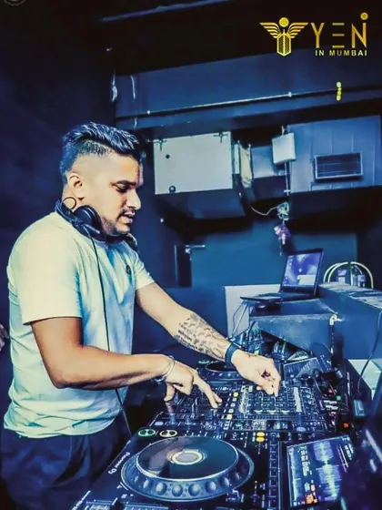 In the booth at Yen, a popular Mumbai nightclub. The setup here is intimate, allowing for a great connection with the audience on the dance floor.